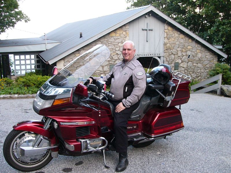 Rick Melling on his Gold Wing at a little chapel called Pretty Place, on the NC/SC border