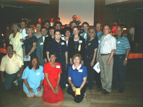 Cleveland Jr High Alumni - Kneeling: ?, Sue Hailey Adkison,Linda Cooke Kime, Kathy Santee Reed - 2nd row: Rebekah Harrison Flint, Peggy Seeley Wallace, Sam Roop, Gail Montgomery Roop, Arlyne Hall Hatfield, Marilyn Gerard Sanders, Sharon Chatburn Wood, Linda Naifeh Henkins, Danny Reed - Back row: John Harris, Wally Wallace, ?, Charles Sanders, ?, ?, Lowell Faulkenberry, Mike Stillwagon